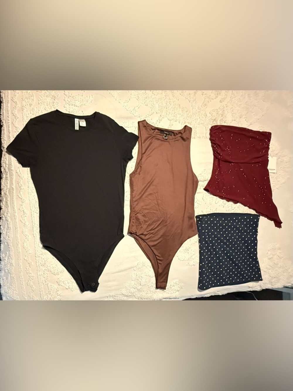 Brown Sleeveless Stretch Bodysuit, Black bodysuit, strapless Burgundy set 4